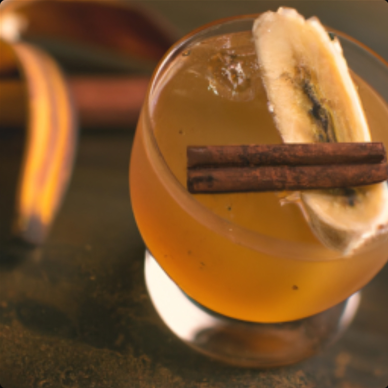 Dark rum cocktail with Sweet plantain (plantano maduro) and cinnamon