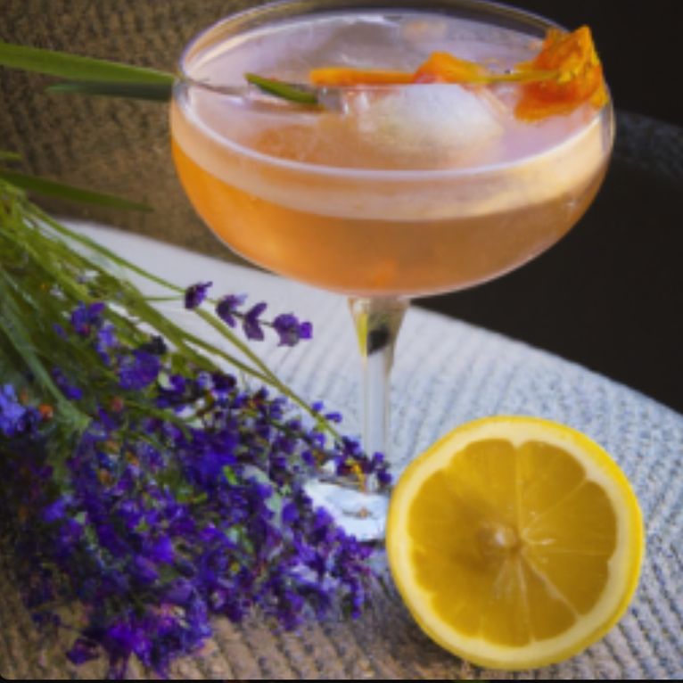 Jasmine Sunset cocktail made pf gin and creme de violette