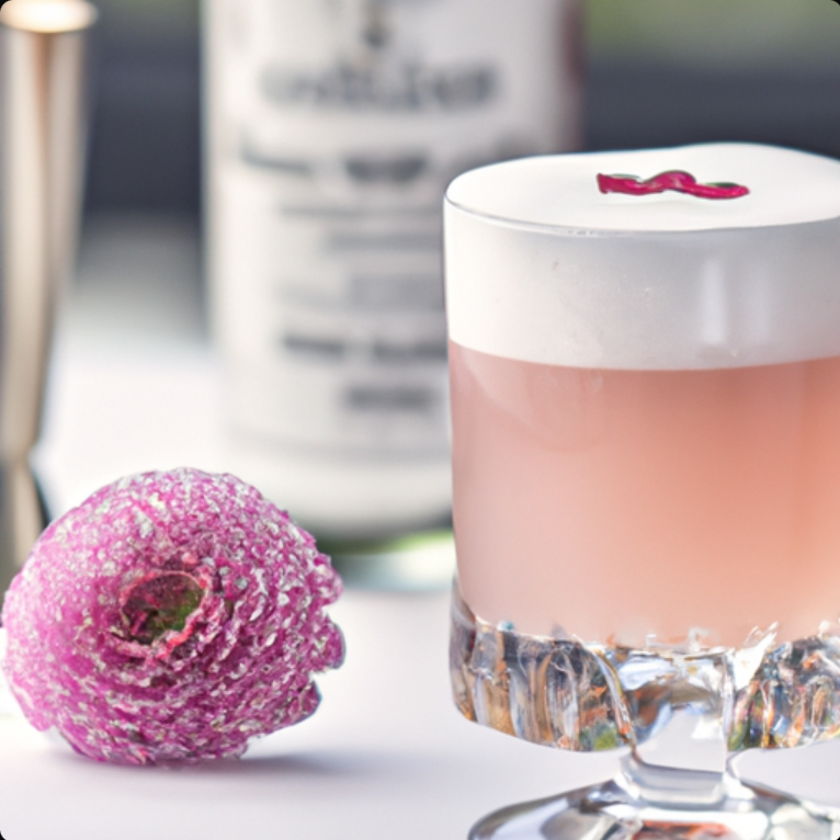 A beautifully presented Clover Club cocktail in a coupe glass with a frothy top, garnished with a raspberry.