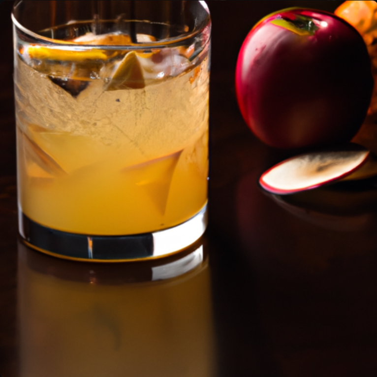 Spiced Apple Cider Sangria in a glass with apple slices and fall spices.