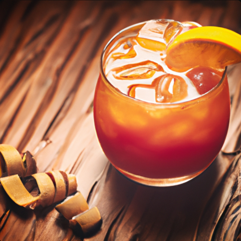 A vibrant Tiki Rum Punch cocktail served in a rocks glass with an orange slice garnish.