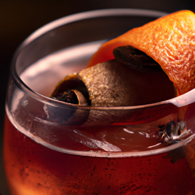 Autumn Negroni with a cinnamon stick and orange peel garnish