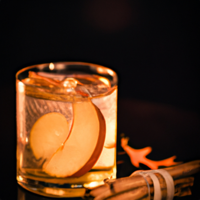 Autumn Spice Gin and Tonic with apple slices and cinnamon stick garnish.