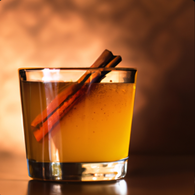 Autumn Sunset Sipper bourbon cocktail with cinnamon stick garnish in a rocks glass.