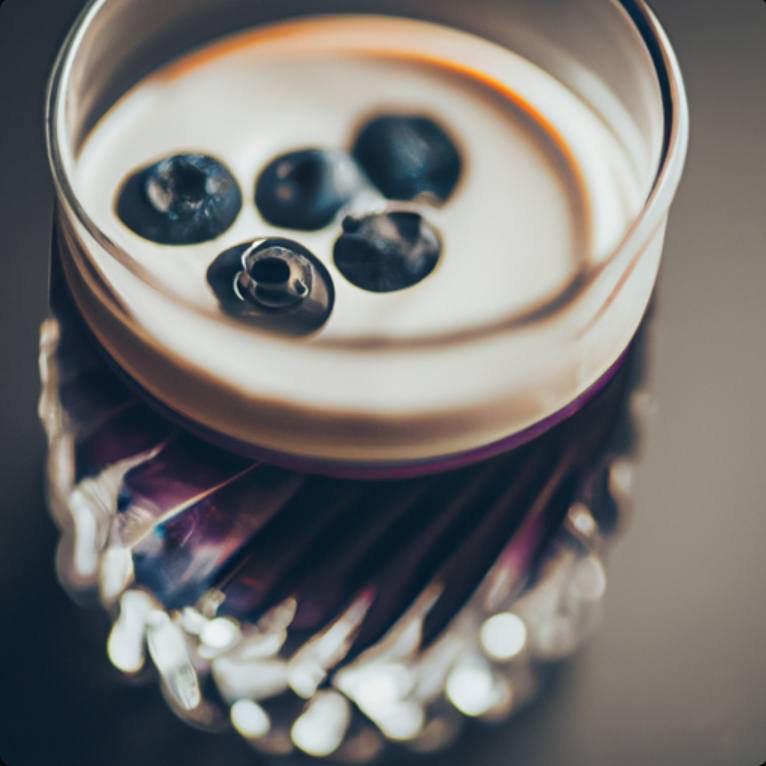 Blueberry Coffee Cocktail with a layered cream top and fresh blueberries for garnish.