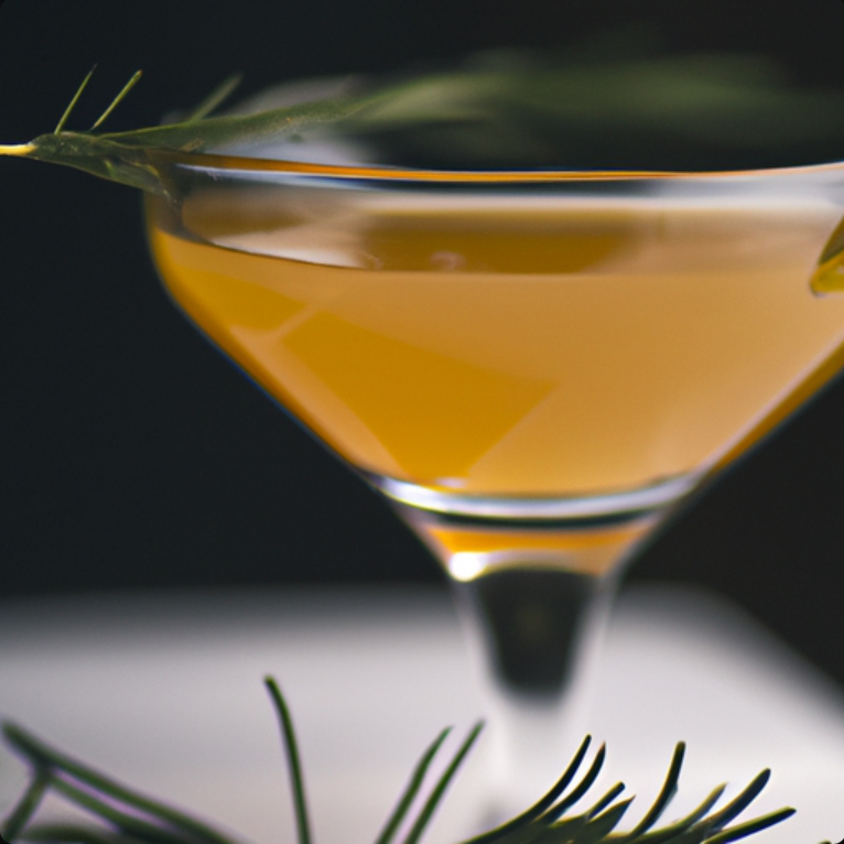 Bourbon Maple Martini with rosemary garnish in a chilled martini glass.