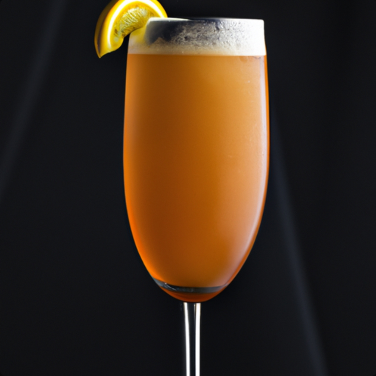 Negroni Mimosa cocktail with orange garnish in a champagne flute.