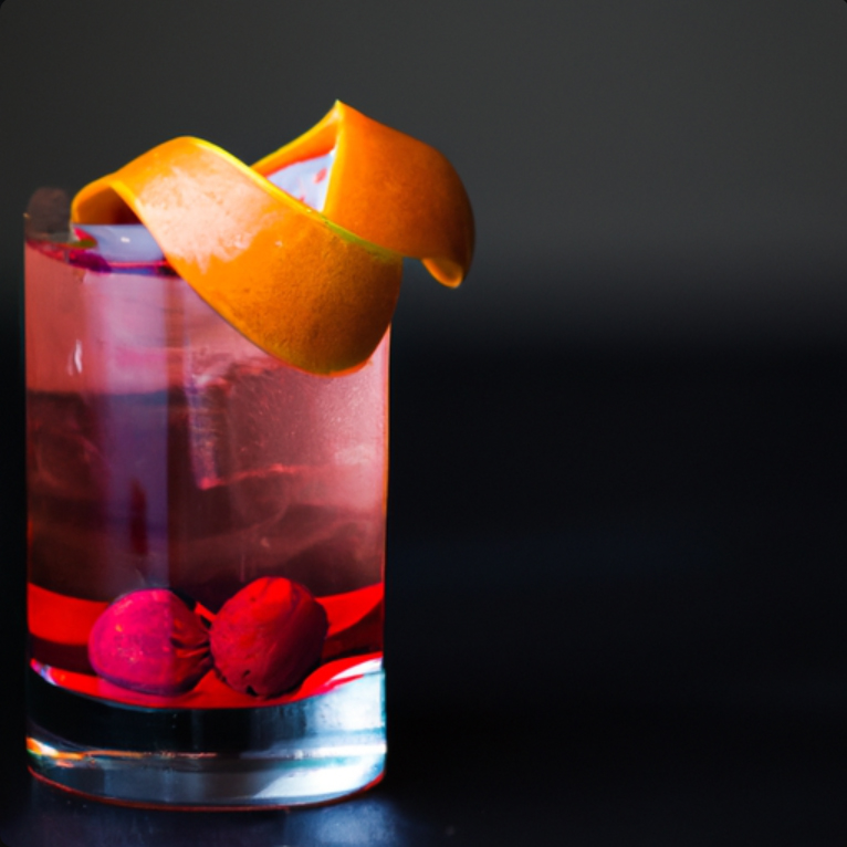 A vibrant Raspberry Negroni Spritz garnished with orange peel and fresh raspberries