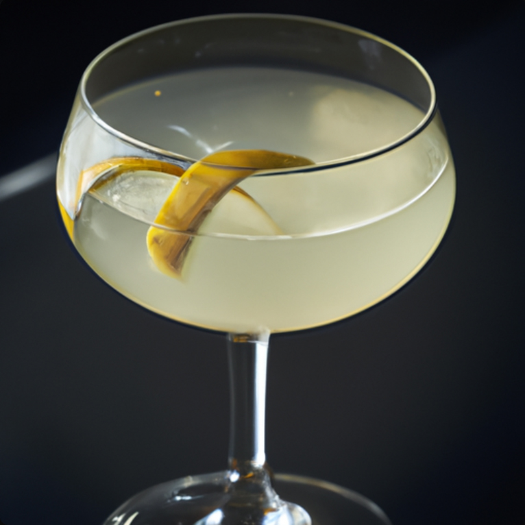 White Negroni cocktail with lemon peel garnish in a glass.