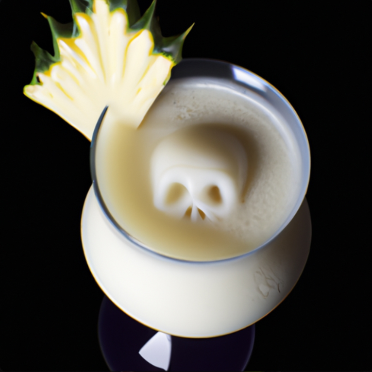 Ghoulada cocktail with Ghost Tequila and pineapple, garnished with a ghost-shaped candy.