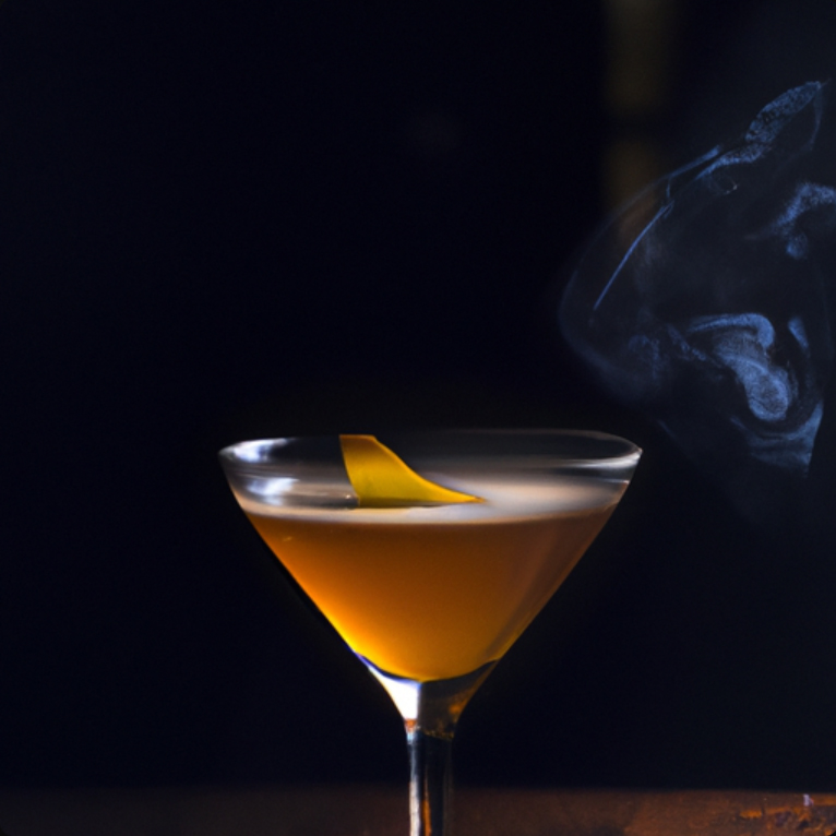 Smoke & Spice Martini with chili garnish in a glass rimmed with chili salt.