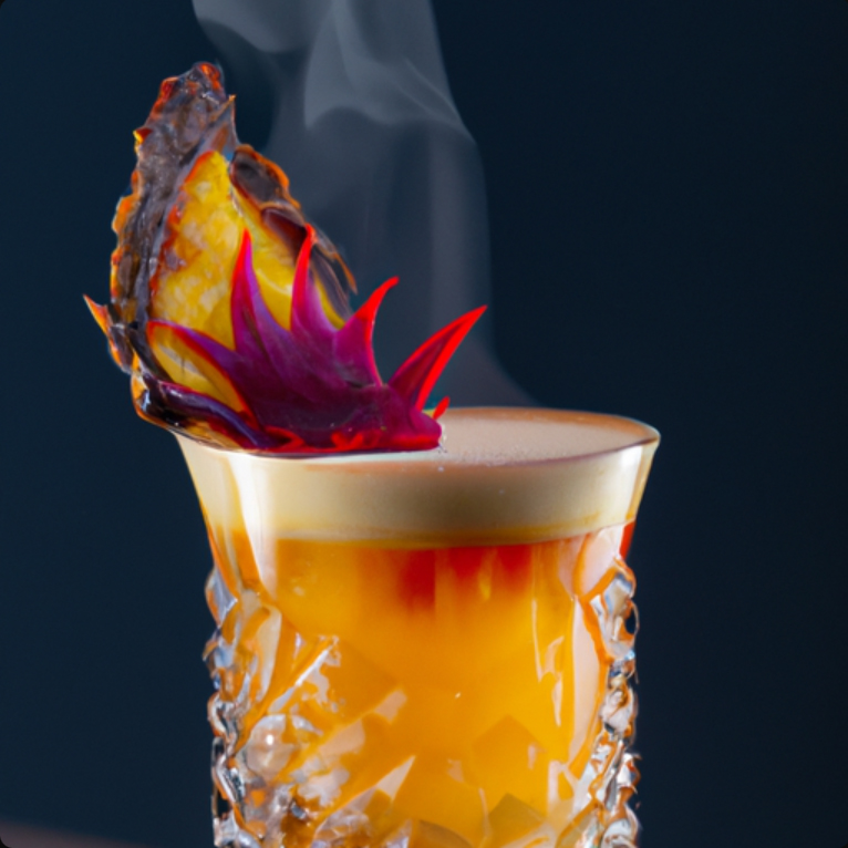 Smokin' Sunset tequila cocktail with grilled pineapple and rosemary garnish.