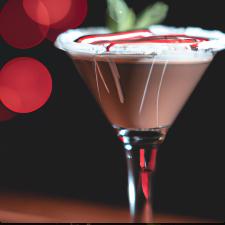 Festive Peppermint Mocha Martini with whipped cream and candy cane rim, perfect for holiday celebrations.