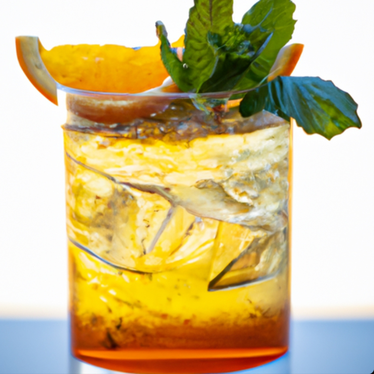 Ibiza Final Boss Cocktail with mint, citrus, and ice in a highball glass