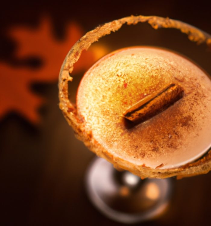 The Autumn Harvest Martini, garnished with a cinnamon stick and rimmed with crushed graham crackers, is the perfect fall-inspired cocktail, blending cozy flavors like pumpkin spice-infused vodka, apple cider, and maple syrup.