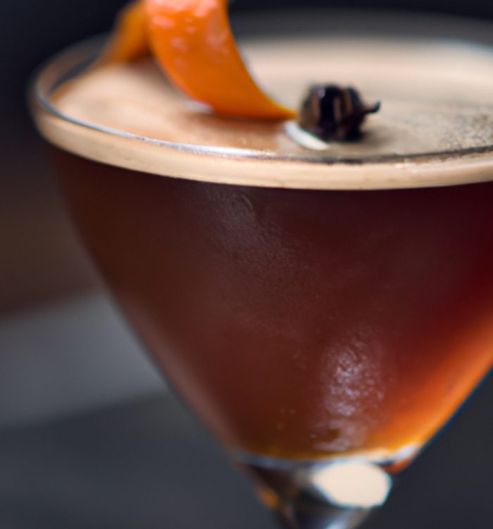 The Coffee Negroni is a bold twist on the classic, blending gin, coffee liqueur, and Campari, garnished with orange peel and coffee beans.