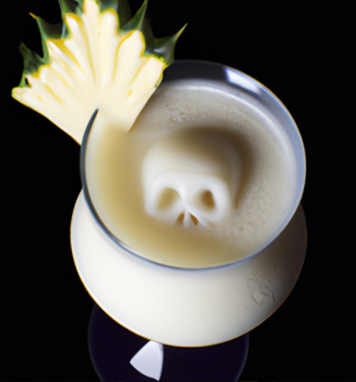 The Ghoulada is a spooky Halloween cocktail made with Ghost Tequila, coconut cream, and pineapple juice. Get the recipe at Mixology AI.