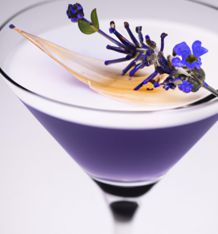 The Midnight Bloom Martini is a floral, elegant cocktail with vodka, elderflower liqueur, and lavender syrup. Get the recipe on Mixology AI.