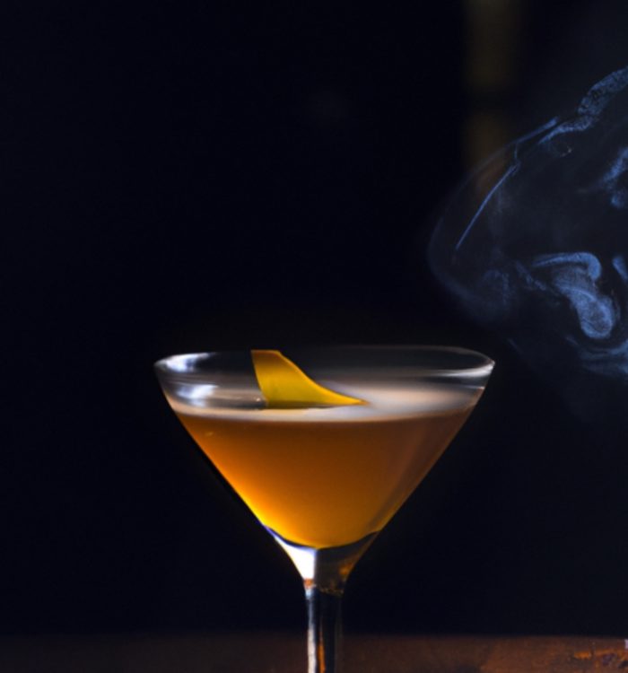 The Smoke & Spice Martini is a bold, smoky cocktail with mezcal, spiced rum, and a hint of cayenne. Recipe on Mixology AI.