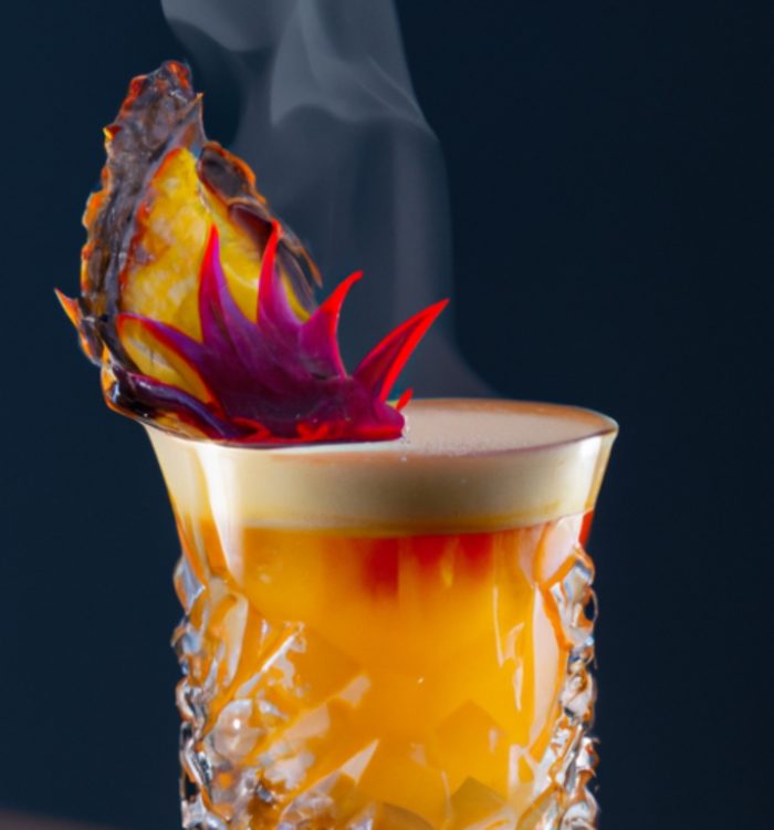 The Smokin' Sunset combines tequila, pineapple juice, and smoky paprika for a bold cocktail. Find the recipe on Mixology AI.