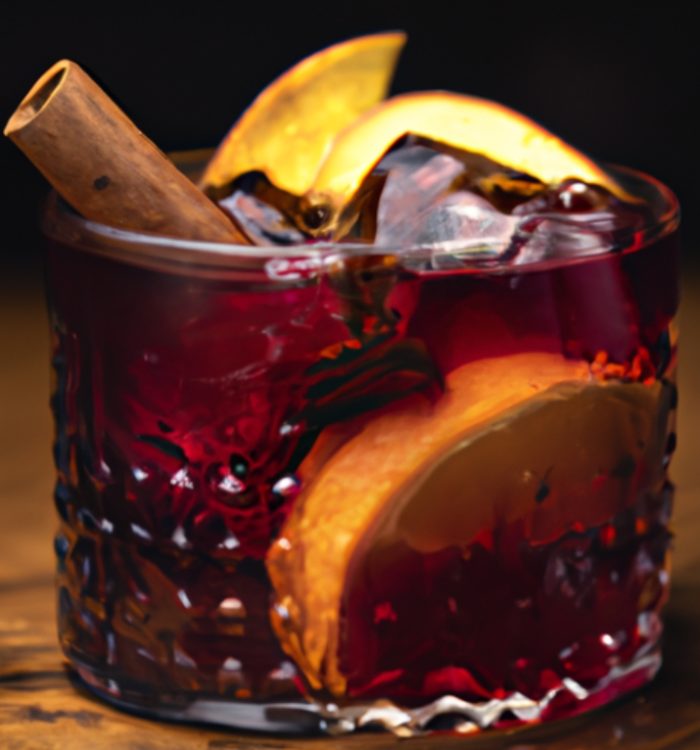 The Spiced Sangria Smash combines red wine, peach schnapps, and cinnamon for a cozy fall twist on classic sangria. Find the recipe on Mixology AI.