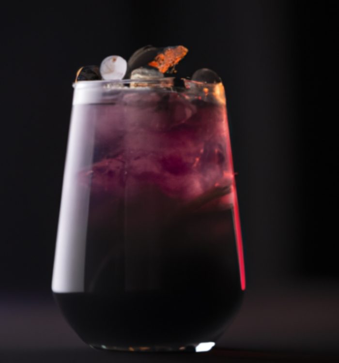 The Witches' Brew combines gin, blackberry syrup, and dry ice for a spooky cocktail. Find the recipe on Mixology AI.